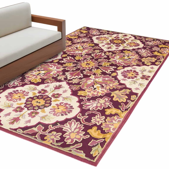 Bohemia Ethnic Style Area Rug 3x5ft Retro Southwest Pattern Red Non-Slip Washable Square Rugs Soft Felt Indoor Floor Mat for Bedroom Kitchen Living Room Bathroom