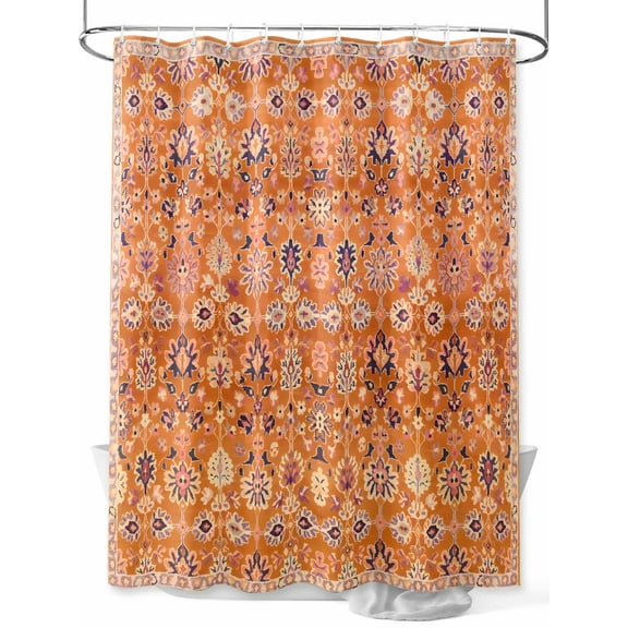 Bohemia Ethnic Style Shower Curtain, Retro Pattern Orange Southwest Waterproof Shower Curtain Set with 12 Hooks Lightweight Washable Fabric Shower Curtains for Bathroom 48x72 Inches
