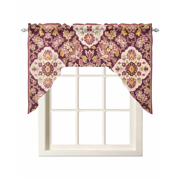 Bohemia Ethnic Style Swag Valance and Tier Curtains Set Retro Southwest Pattern Red Kitchen Curtains 3 Piece Set Rod Pocket Panels for Bedroom Cafe 56x36 inch