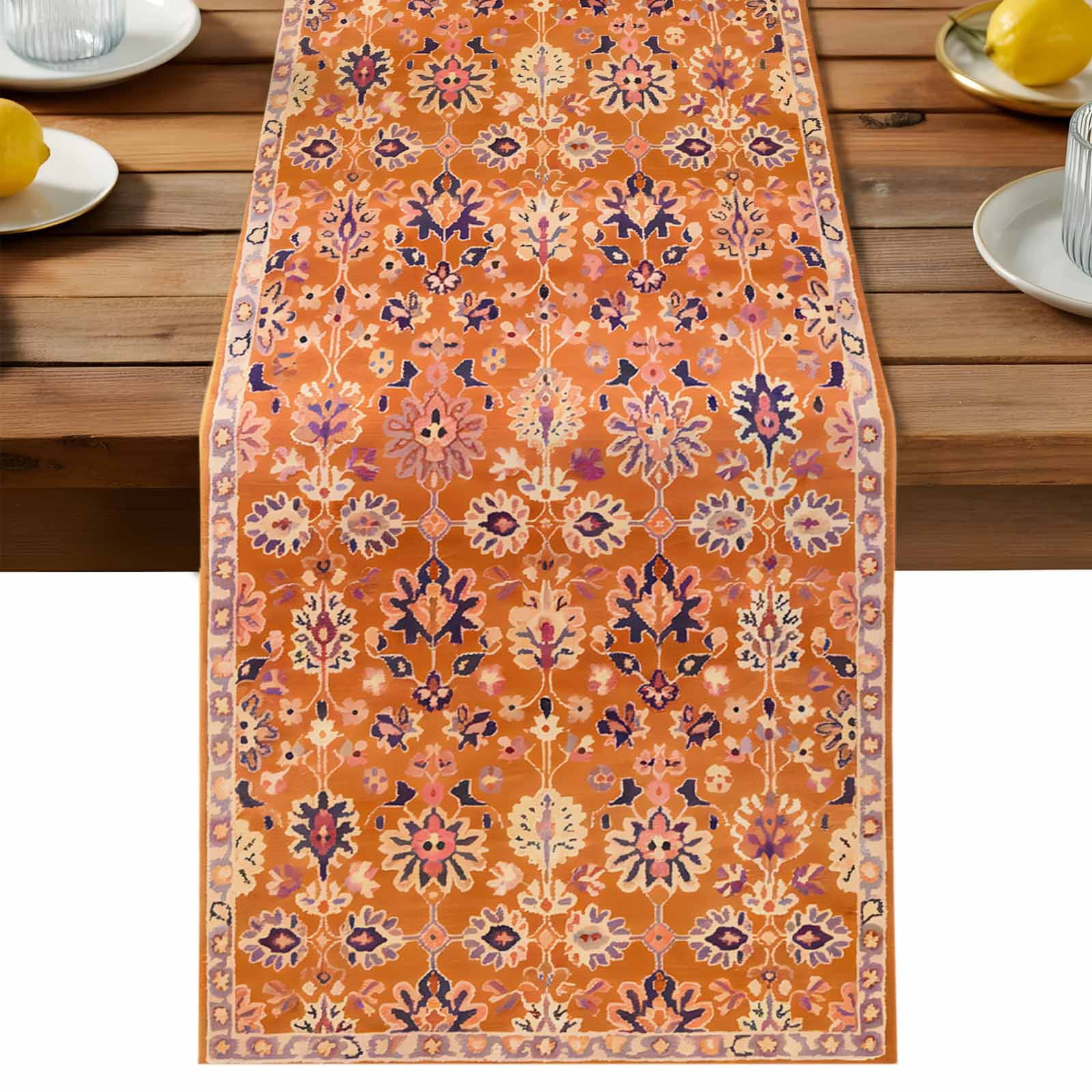 Bohemia Ethnic Style Table Runner, Retro Pattern Orange Southwest ...