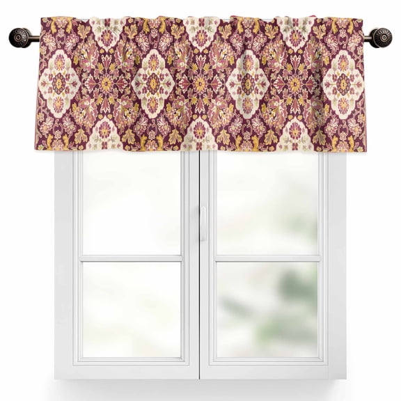 Bohemia Ethnic Style Valances for Windows, 42 x 12in, Retro Southwest Pattern Red Rod Pocket Kitchen Valance Curtain Light Filtering Window Treatments for Living Room Bedroom, 1 Panel