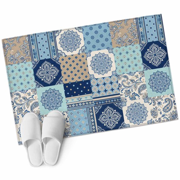 Bohemia Floral Area Rugs Collection 2'x3', Retro Mediterranean Texture Patchwork Blue Non Slip Indoor Rectangle Throw Runner Rug Floor Mat Carpet for Living Room Dining Table Bedroom Nursery