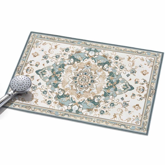 Bohemia Flower Area Rug, Retro Boho Ethnic Farmhouse Blue Floral ...