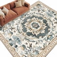 thumbnail image 1 of Bohemia Flower Pattern Washable Area Rug 5 x 8 ft Blue Retro Boho Ethnic Farmhouse Floral , Soft Non Slip Rugs Stain Repellent Indoor Felt Carpet for Living Dining Room Bedroom Home Office, 1 of 9