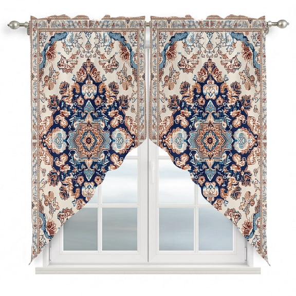 Bohemia Flower Swag Curtain Valance for Window 2 Panels Vintage Boho Ethnic Farmhouse Floral Pattern Rod Pocket Small Window Swag Valances for Kitchen Bedroom Bathroom 36" W x 63" L