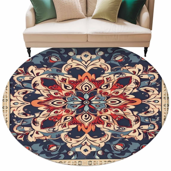 Bohemia Flower Washable Round Area Rug 5 ft, Vintage Boho Ethnic ...