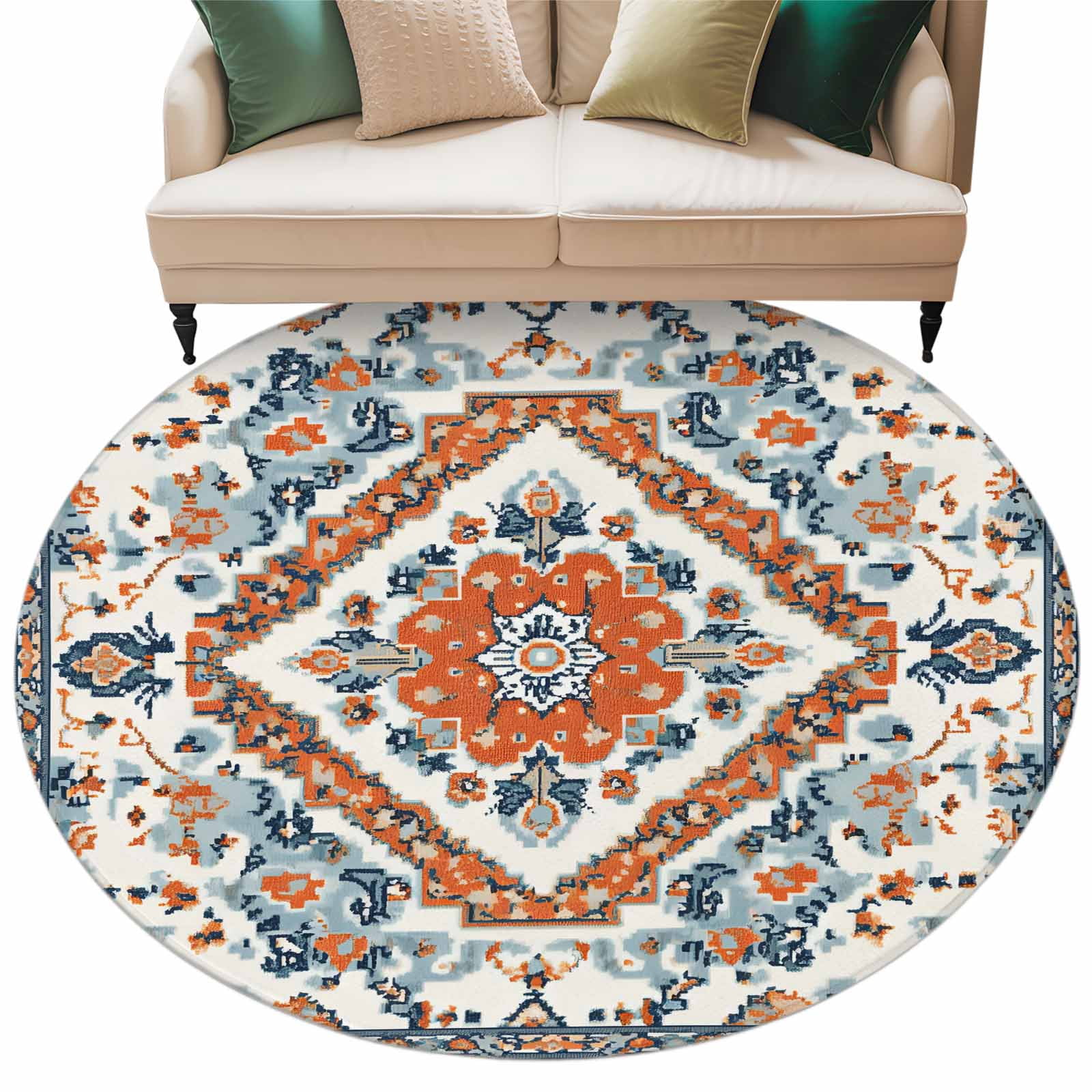 Bohemia Flower Washable Round Area Rug 7 ft, Retro Boho Ethnic ...