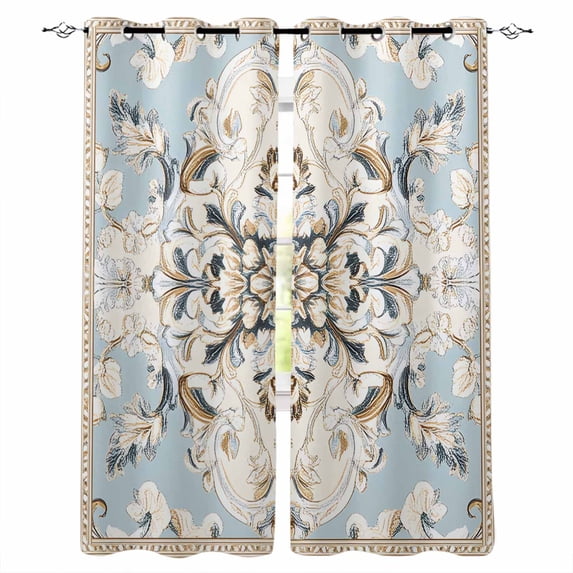 Bohemia Flowers Blackout Curtains for Bedroom Living Room Darkening Curtains 54 Inch Long Boho Ethnic Rustic Abstract Pattern Short Curtain for Small Window Treatment Grommet Drapes 52"x54"x2