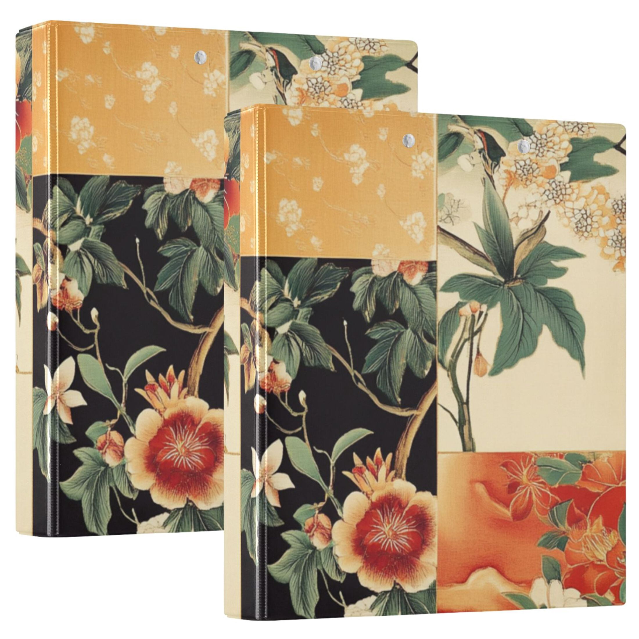 Bohemia Flowers Grids 3 Ring Binders 1.5 inch Hardcover File Folders with Interior Pockets A4 Size Organizer for School Office Hospital