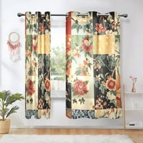 Bohemia Flowers Grids Blackout Curtains 63 inch Length 2 Panels Window Decoration Curtains for Bedroom Living Room