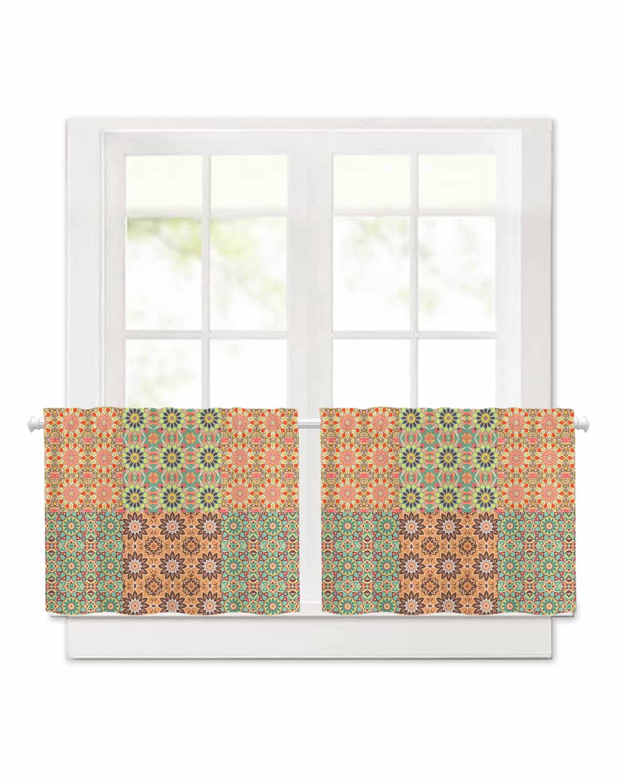 Bohemia Flowers Short Blackout Curtains 24 Inch Long Green Brown Red ...