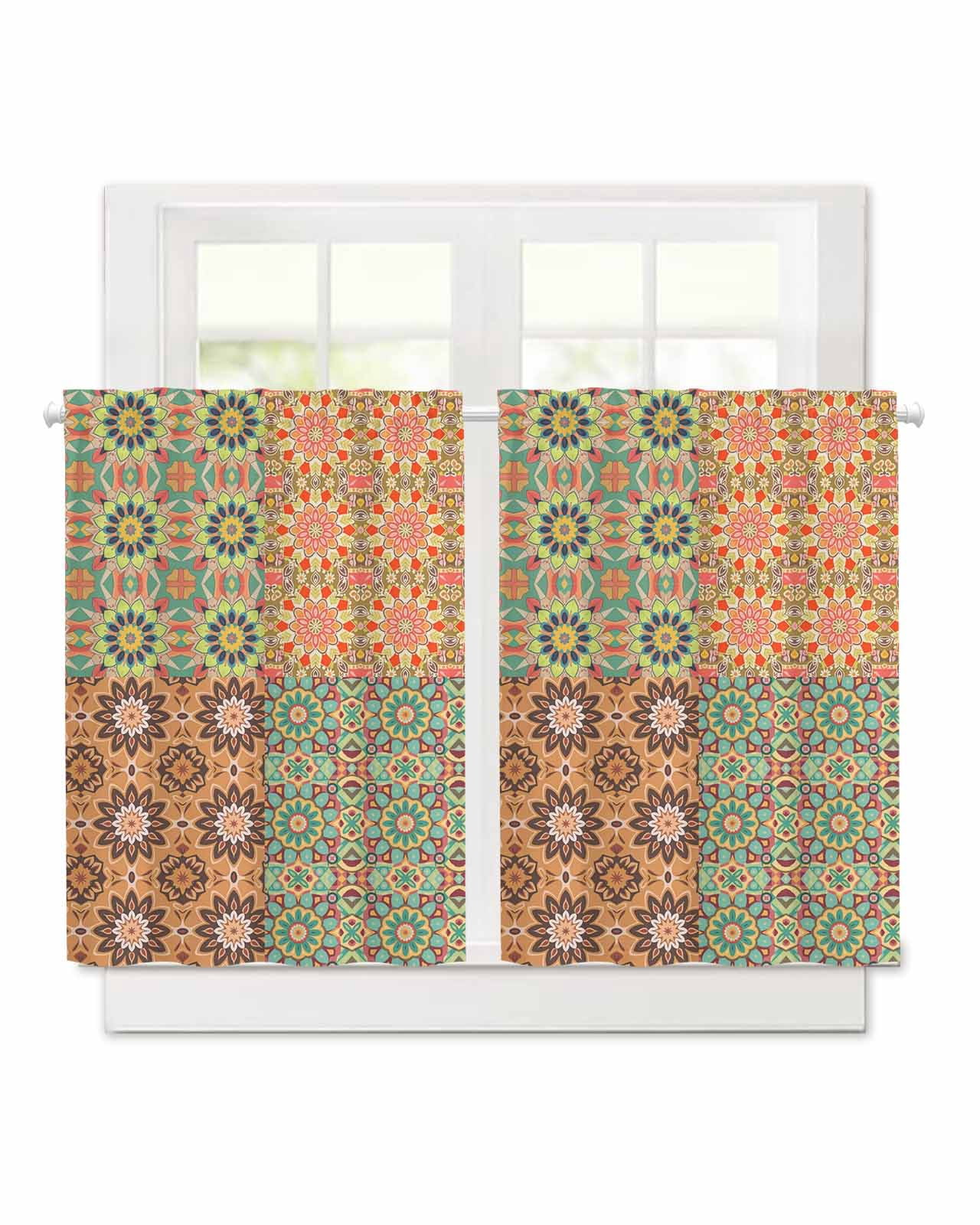 Bohemia Flowers Short Blackout Curtains 24 Inch Long Green Brown Red ...