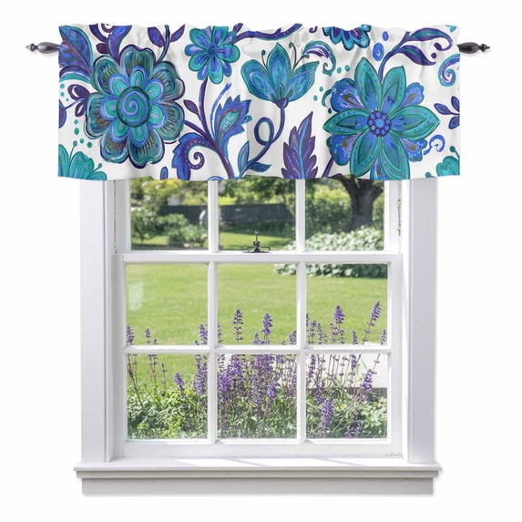 Bohemia Flowers Valances for Windows Vintage Pesley Blue Floral Leaf ...