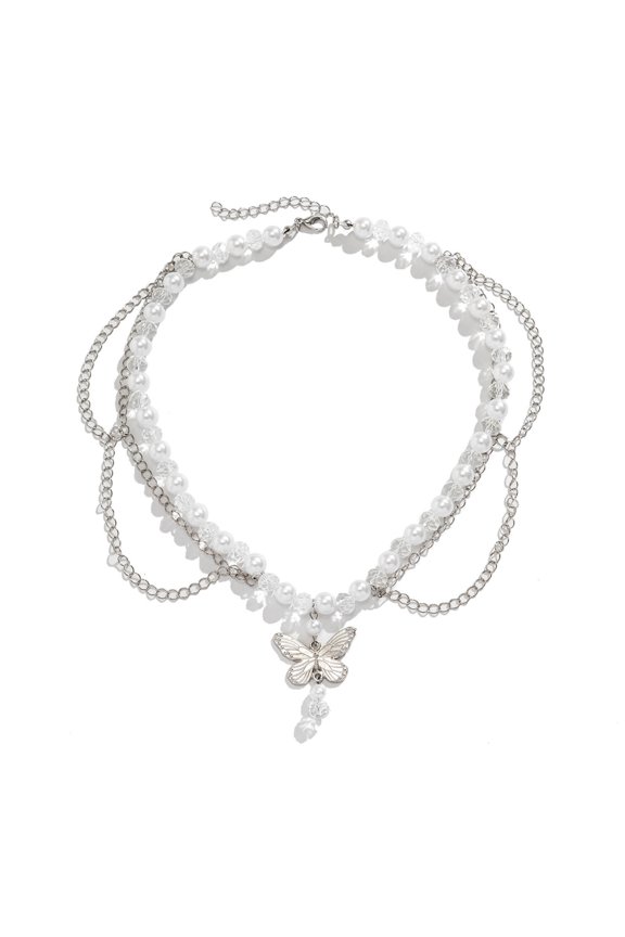 Bohemia Fruit Strawberry Pendant Necklace Layer Imitation Pearl Choker Clear Colorful Beads Necklace for Women Teen