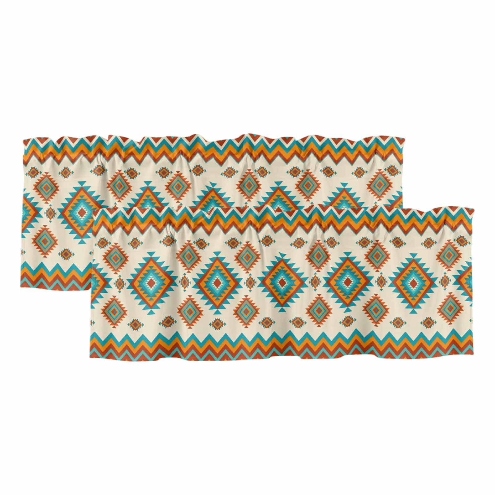 Bohemia Geometric 2 Panels Kitchen Valance, Western Teal Orange Beige ...