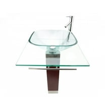 Bohemia Glass Pedestal Sink Combo Clear Countertop Bathroom Vanity Vessel Sink, Faucet, Drain, Towel Bar, Tempered Glass Counter and Wood Pedestal| Renovators Supply