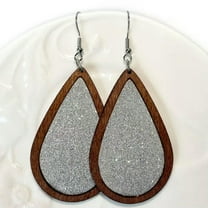 Bohemia Glitter Leather Teardrop Wood Earrings Ethnic Faux Leather Wood Jewelry