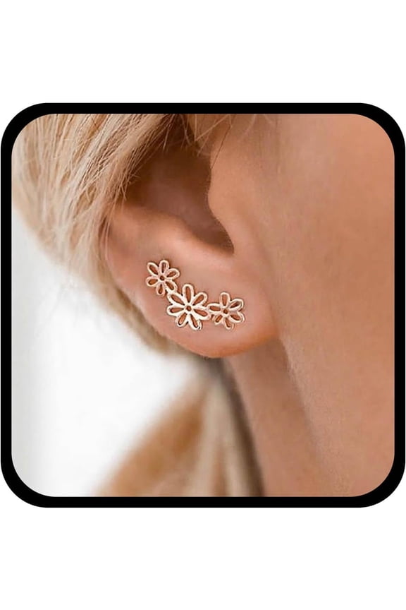 Bohemia Gold Flower Ear Climber Earrings Tiny Hollow Flower Earrings Floral Flower Stud Earrings Daisy Flower Climber Crawler Earrings Jewelry for Women