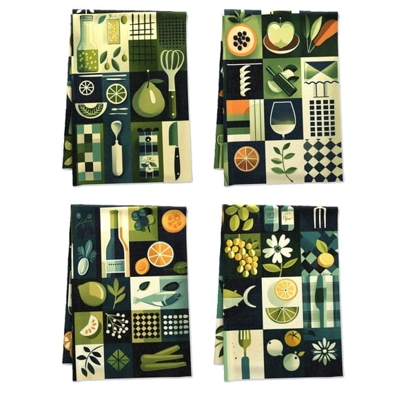 Bohemia Hand Towels Deco for Powder Room Outdoor, Olive Bottles Bread Loaves Apples Versatile Decorative Hand Towels Fruits Flowers Fall Kitchen Decor 16 X 24Inches Pack Of 4