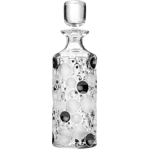 Bohemia Jihlava JS35410, 25 Oz Crystal Glass Decanter w/ Fond and Black Lister, Lead Crystal Carafe w/ Lid