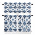 thumbnail image 1 of Bohemia Kitchen Curtains and Valances Set, Blue Argyle Pattern Ethnic Style Retro Abstract Rod Pocket Window Valance 18 Inch Window Curtain Panels for Living Room Bedroom Laundry, 27.5x36in, 3 Pieces, 1 of 7