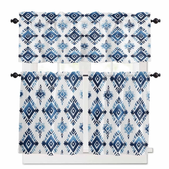 Bohemia Kitchen Curtains Valances and Tiers Set of 3, 24 Inch Length Tier Curtains and Valance Rod Pocket Valance Curtains Set for Kitchen Bathroom Small Windows