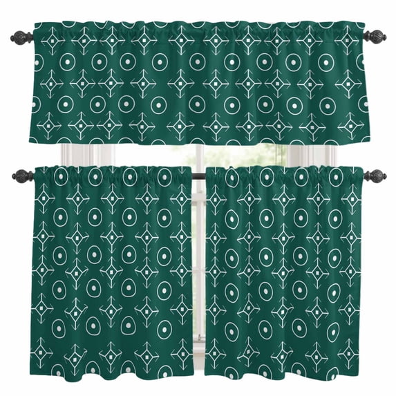 Bohemia Kitchen Curtains Valances and Tiers Set of 3 Abstract Gingham White Circle Traditional Ethnic Texture Tier Curtains and Valance with Rod Pocket for Small Windows, 27.5"x24"