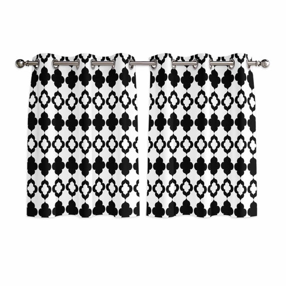 Bohemia Kitchen Curtains Window Panels, Retro Abstract Geometric Pattern Boho Black Insulated Window Treatment Curtain, Grommet Curtains for Bedroom/Living Room/Bathroom, 2 Piece 52"Wx45"L