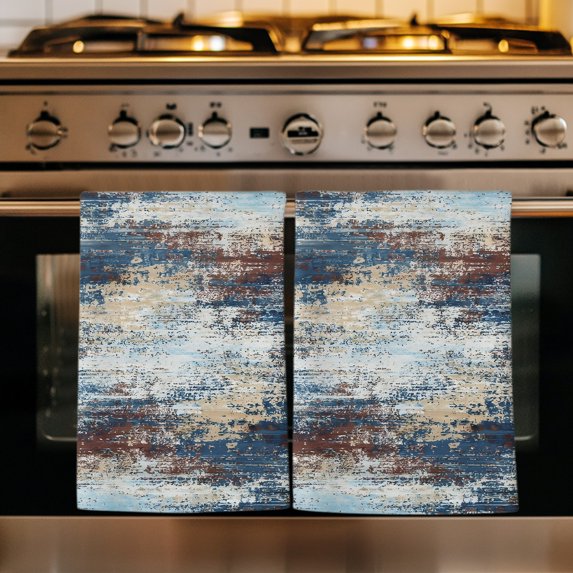 Bohemia Kitchen Towels Set of 3, Vintage Abstract Minimalist Texture Blue Brown Absorbent Dish Towels for Kitchen, Microfiber Hand Towel, Quick Drying Tea Towel for Cleaning Decorative Dishcloths
