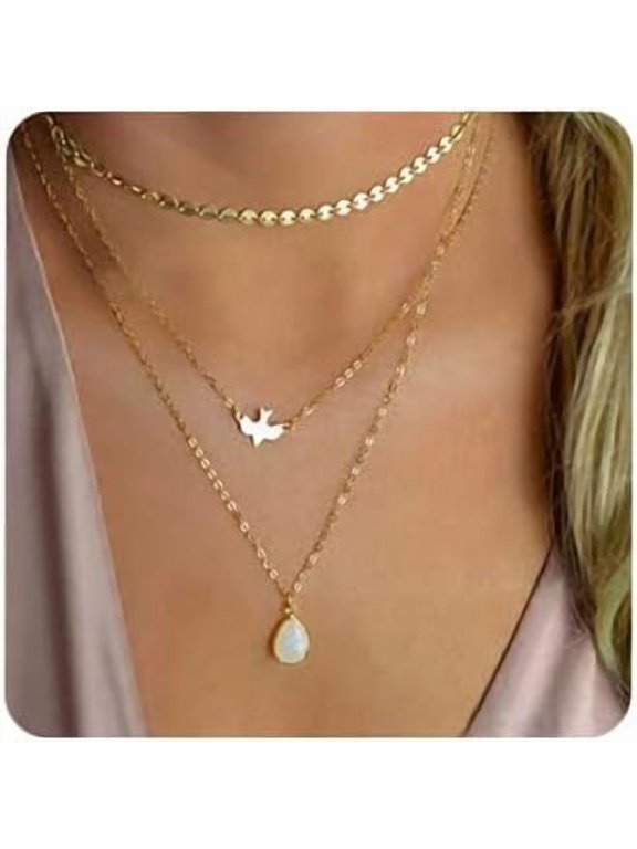 Bohemia Layered Choker Necklace Disc Choker Dove Necklace Gemstone Necklace Pigeon Gem Charm Pendant Necklace Peace Jewelry for Women