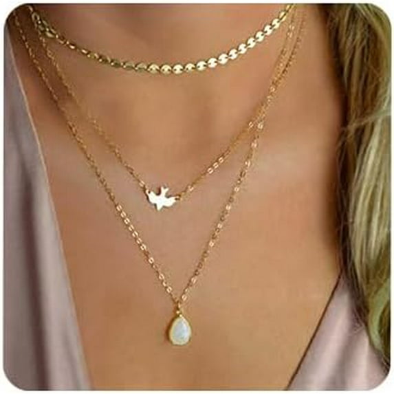 Bohemia Layered Choker Necklace Disc Choker Dove Necklace Gemstone Necklace Pigeon Gem Charm Pendant Necklace Peace Jewelry for Women