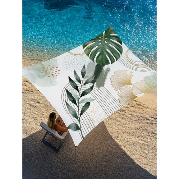 Bohemia Leaf Sun Shade Sail 6.5' x 10', Boho Abstract Botanical Green Monstera Leaf Ginkgo Leaf Rectangle Outdoor Sunshade Canopy, Waterproof UV Block Patio Covers for Garden Yard Beach