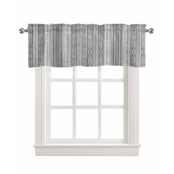 Bohemia Linen Curtain Valance for Bedroom/Bathroom/Kitchen/Office/Living/Dining Room Windows, Abstract Contemporary Gray Boho Tribal Stripes Rod Pocket Topper Decorative Cafe Drapes Panel 54"x18"