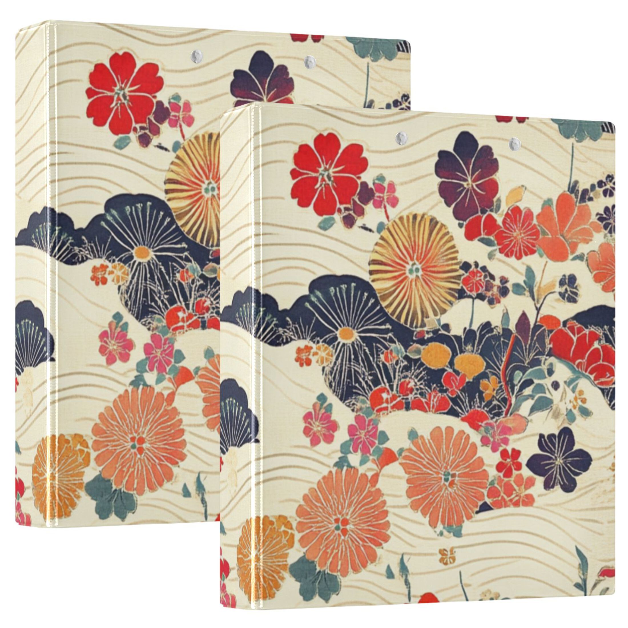 Bohemia Lines Flowers 3 Ring Binders 1.5 inch Hardcover File Folders with Interior Pockets A4 Size Organizer for School Office Hospital