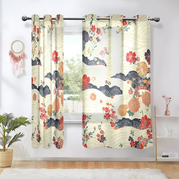 Bohemia Lines Flowers Blackout Curtains 63 inch Length 2 Panels Window Decoration Curtains for Bedroom Living Room