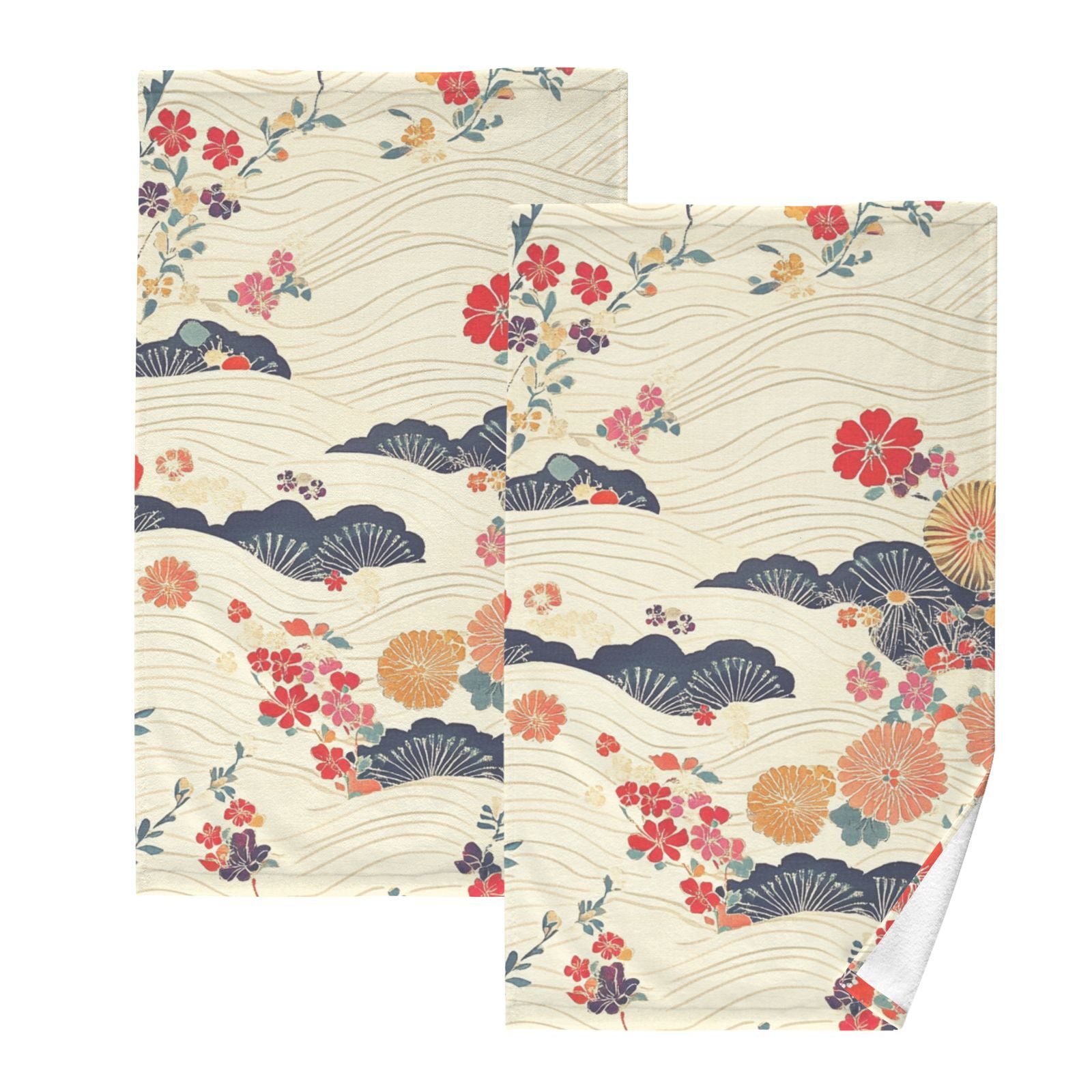 Bohemia Lines Flowers Hand Towels Cotton Bath Towels Large Face Towels Absorbent for Bathroom 2 Packs