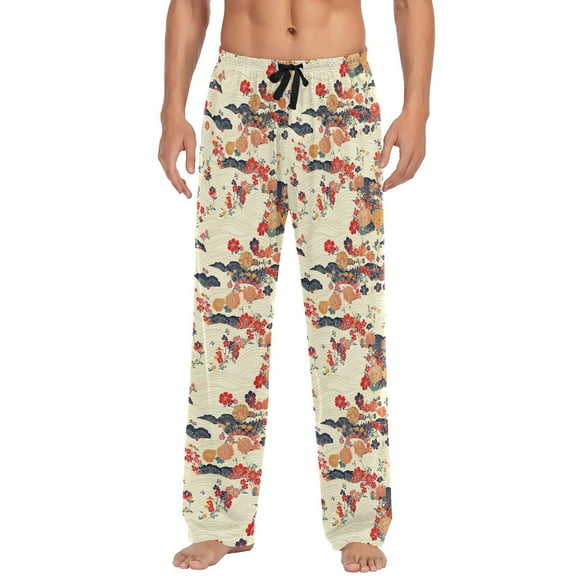 Bohemia Lines Flowers Men's Pajama Pants with Pocket Lounge Pants Pajama Sleep Pant Pj Comfortable