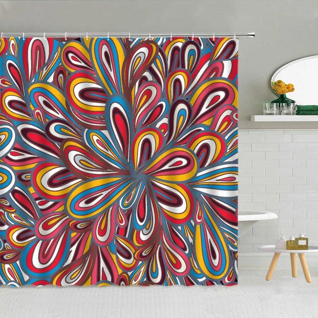 Bohemia Luxury Shower Curtain Blue Mandala Flower Geometry Bathroom