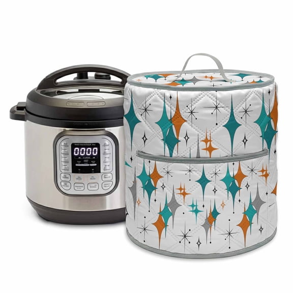 Bohemia Mid Pressure Cooker Cover Century Geometric Diamond Pattern Dust Cover for Kitchen Appliances with Top Handle & Storage Pockets, Fits 8 Quart Instant Pot, Air Fryer, Crock Pot