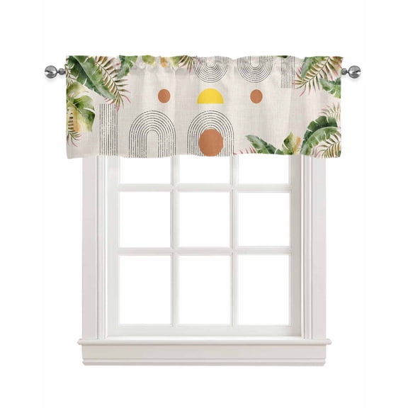 Bohemia Modern Linen Curtain Valance for Bedroom/Bathroom/Kitchen/Office/Living/Dining Room Window,Minimalistic Leaves Plant Botanical Palm Rod Pocket Topper Decorative Cafe Drapes Panel 60"x18"