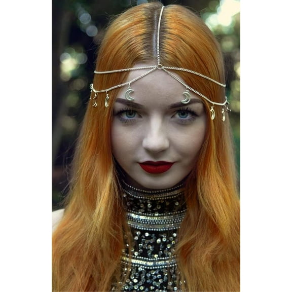 Bohemia Moon Head Chain Jewelry Bride Wedding Head Bands Princess Tassel Sequins Head Chain Gypsy Halloween Festival Hair Accessories for Women and Girls