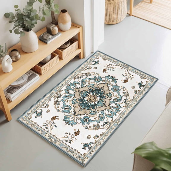 Bohemia Native Farmhouse Flower Rectangle Rug 2'x3' Abstract Retro Tribal Washable Area Rugs for Living Room Bedroom Entryway Non Slip Entrance Door Mat Indoor Floor Carpet