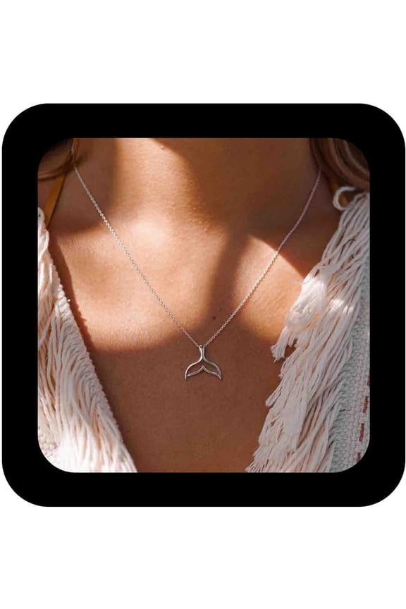 Bohemia Ocean Chain Necklaces Minimalist Silver Plated Whale Mermaid Tail Pendant Necklace Hollow Dolphin Tail Choker Necklaces Dainty Ocean Animal Necklace Jewelry for Women
