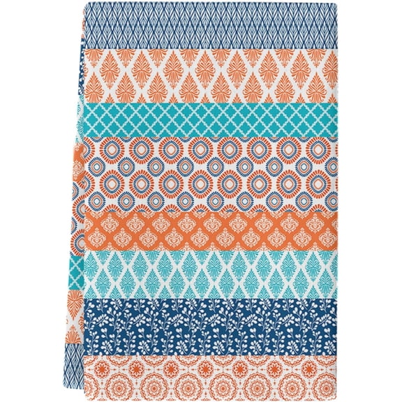 Bohemia Orange Teal Blue Kitchen Towels for Home Decor Microfiber Absorbent Dish Towels, Boho Geometric Stripes Soft Hand Towels for Bathroom Resuable Tea Towel Washable Fast Drying