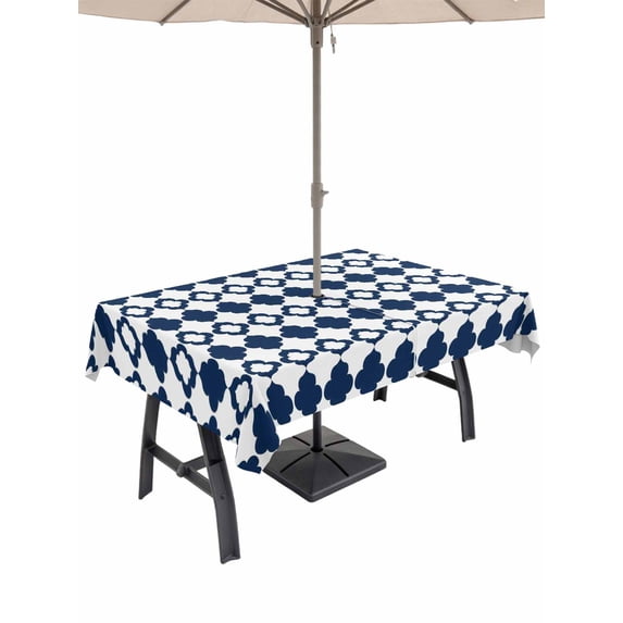 Bohemia Outdoor Tablecloth - 60x120 Inch Rectangle Dining Table Cover, Minimalist Geometric Pattern Abstract Dark Blue Waterproof Outdoor Table Cloth with Umbrella Hole & Zipper for Picnic/Patio