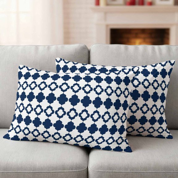 Bohemia Outdoor Waterproof Throw Pillow Covers 20x12 Set of 2, Minimalist Geometric Pattern Abstract Dark Blue Decorative Pillowcases Cushion Pillowcase for Couch Sofa Patio Outside Pillow Protector
