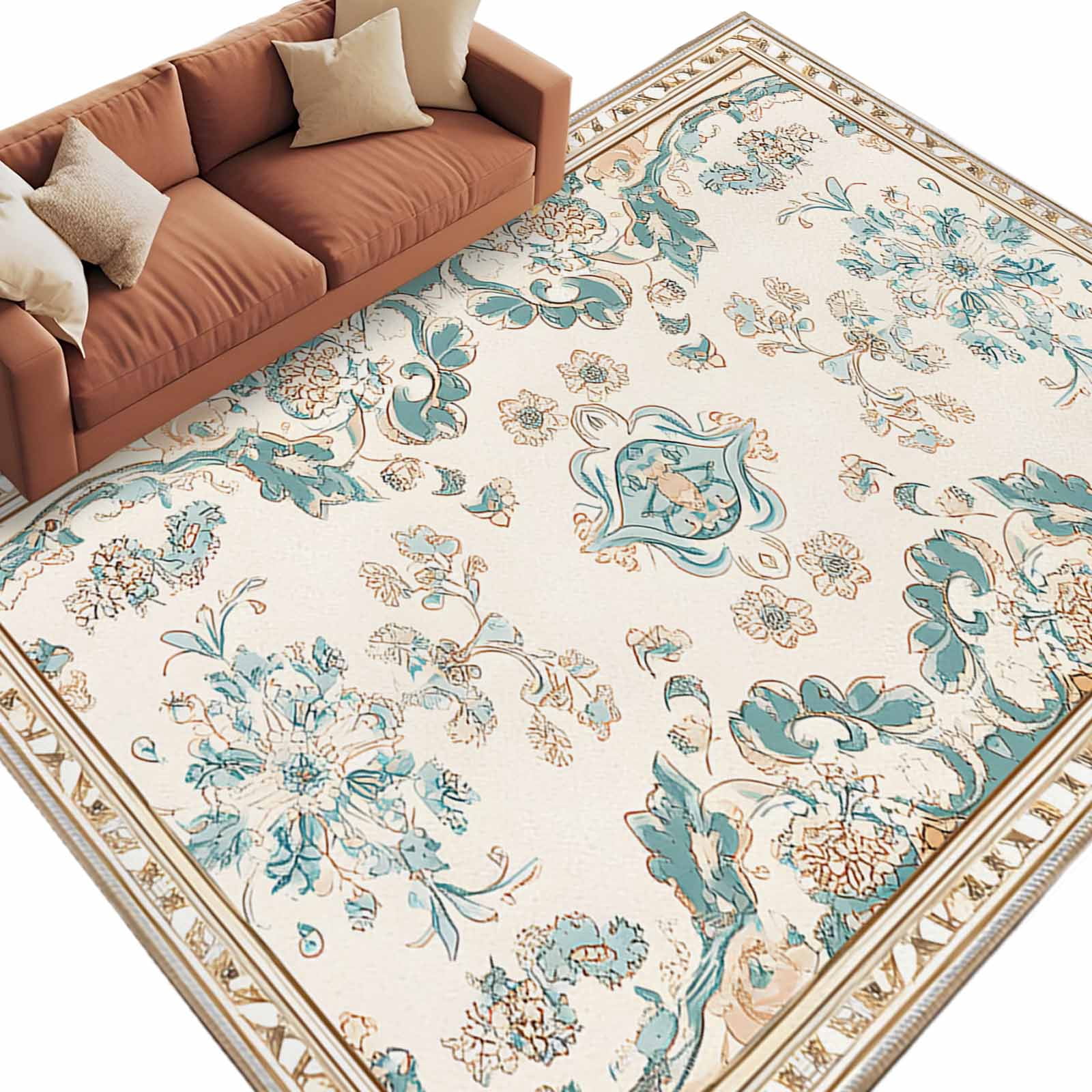 Bohemia Pattern Area Rug 5x8ft Blue Retro Boho Ethnic Farmhouse Floral ...