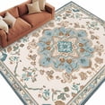 thumbnail image 1 of Bohemia Pattern Washable Area Rug 6 x 9 ft Blue Retro Boho Ethnic Farmhouse Flower , Soft Non Slip Rugs Stain Repellent Indoor Felt Carpet for Living Dining Room Bedroom Home Office, 1 of 9
