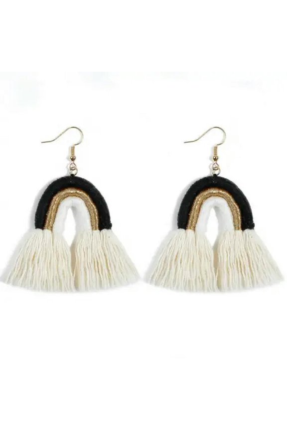 Bohemia Pom Pom Rainbow Tassel Earrings Handmade Braid Retro Tassel Jewelry Gift