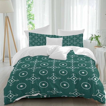 Bohemia Queen Size Comforter Set, Abstract Gingham White Circle Traditional Ethnic Texture Bedding for All Seasons, 4 Pcs Bed Set, 1Quiltcover (90"x92") ,1Sheet(94"x116"), 2Pillowcases (30"x20")